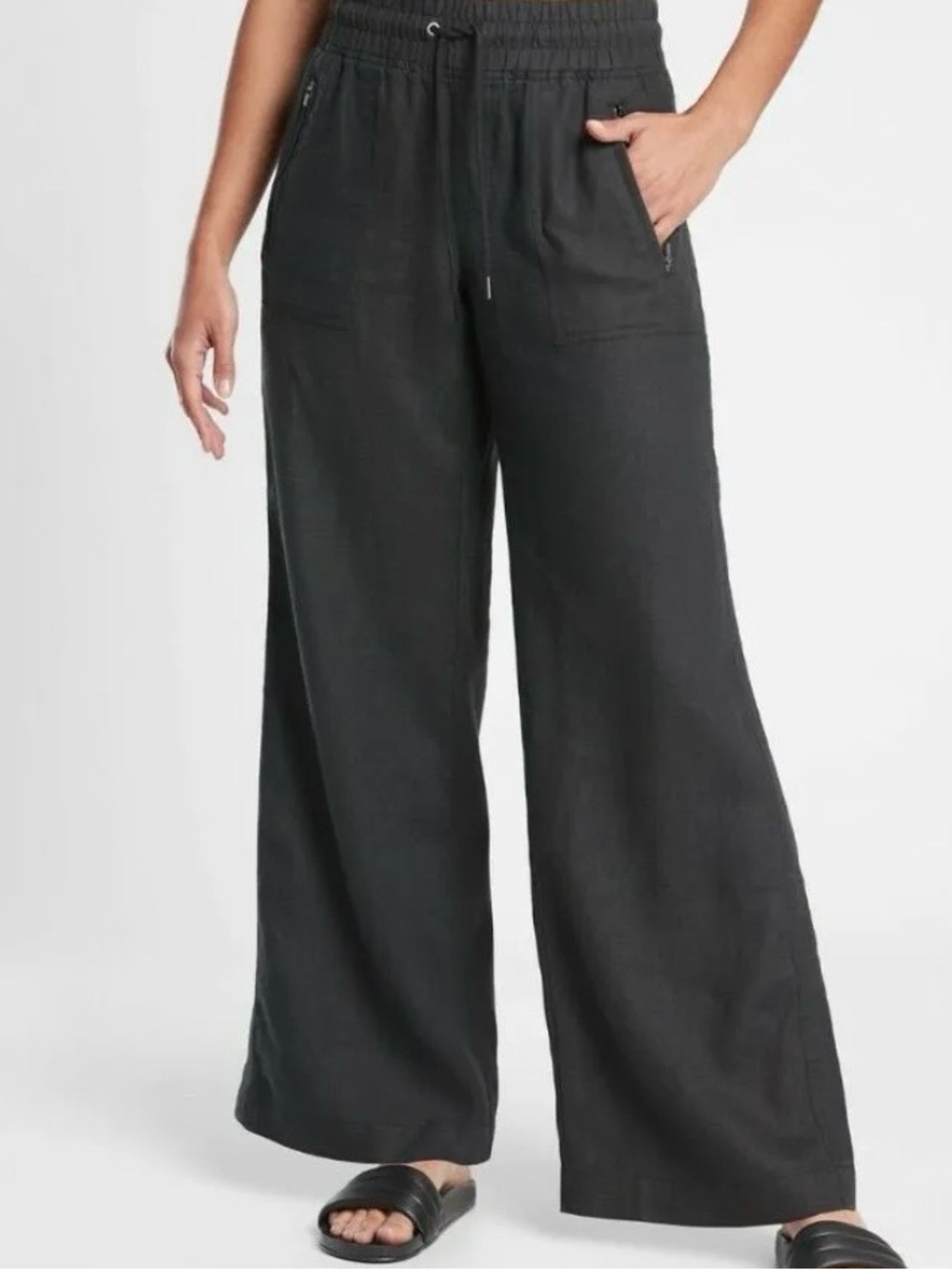 Athleta Cabo Black Wide-Leg Linen Drawstring Pants. Women's 18